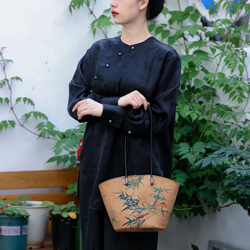 Borsa a tracolla grande capacità Buddha Stones Vintage Bamboo Magpie Peony Butterfly - Image 6