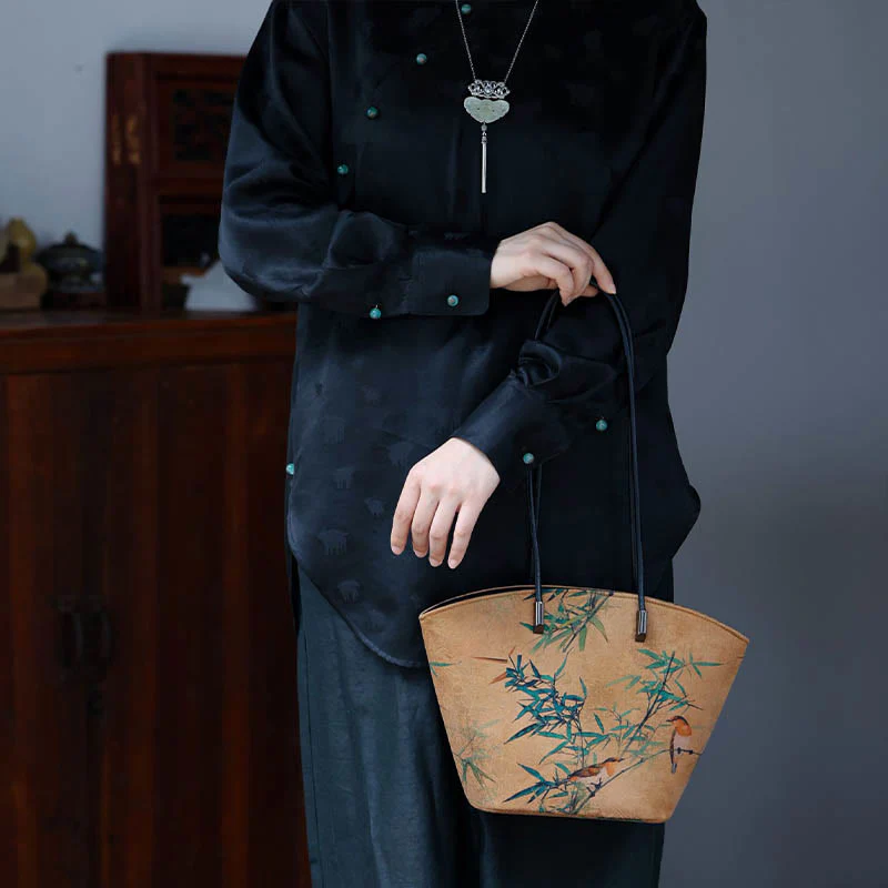 Borsa a tracolla grande capacità Buddha Stones Vintage Bamboo Magpie Peony Butterfly - Image 8