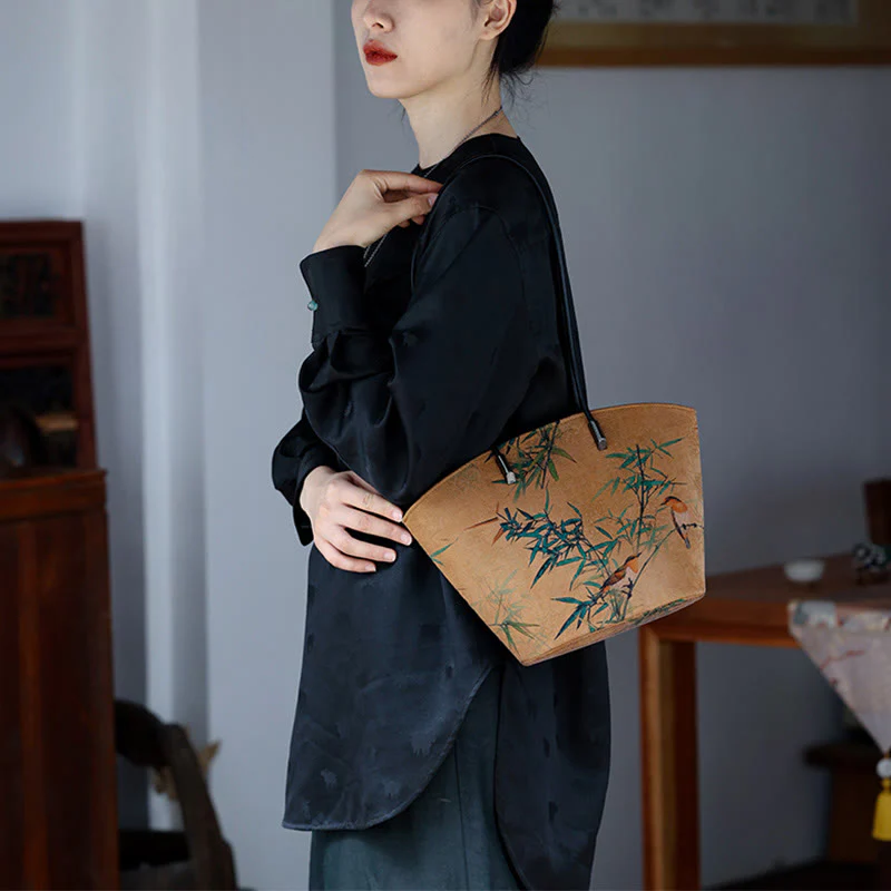 Borsa a tracolla grande capacità Buddha Stones Vintage Bamboo Magpie Peony Butterfly - Image 9