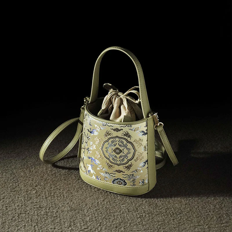 Borsa a tracolla in broccato con ciondolo a forma di gru e cervo, stile retrò, Buddha Stones - Image 2
