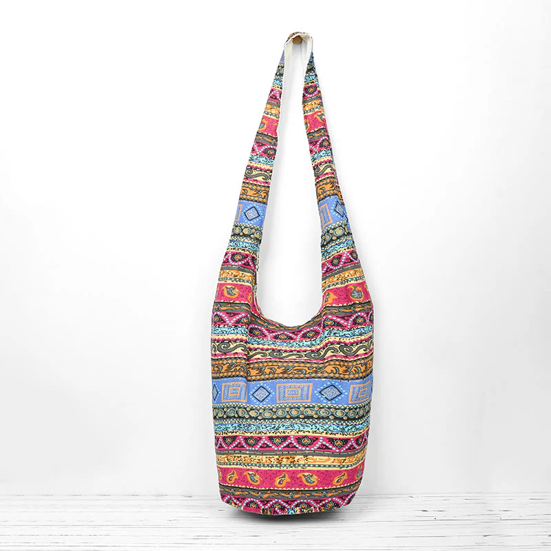Borsa a tracolla in cotone a strisce colorate Buddha Stones