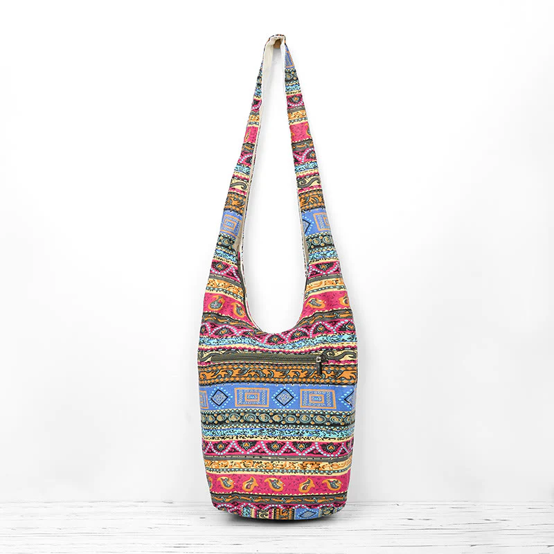 Borsa a tracolla in cotone a strisce colorate Buddha Stones - Image 3