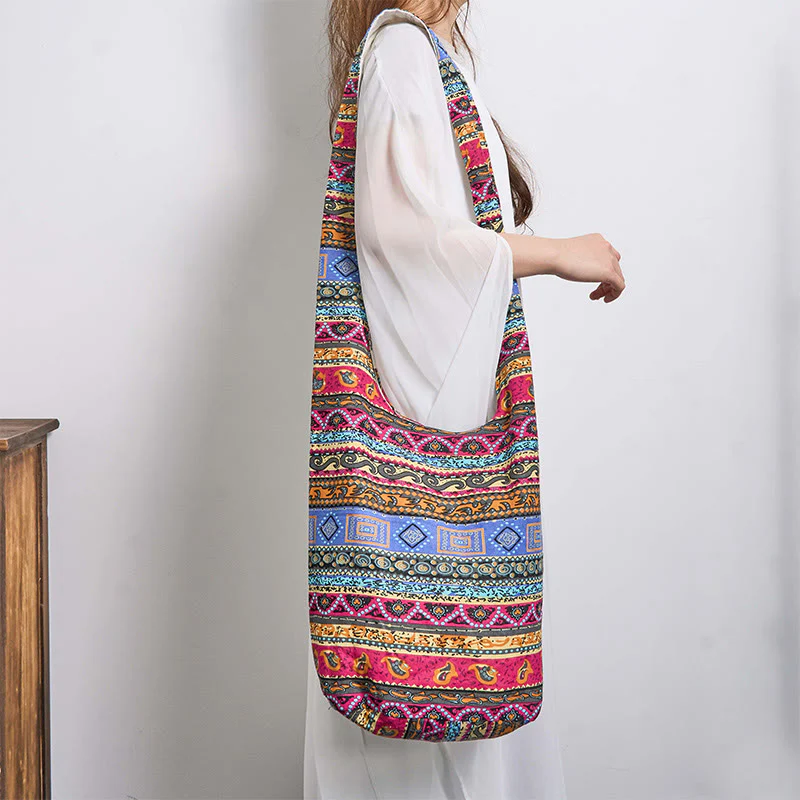 Borsa a tracolla in cotone a strisce colorate Buddha Stones - Image 4
