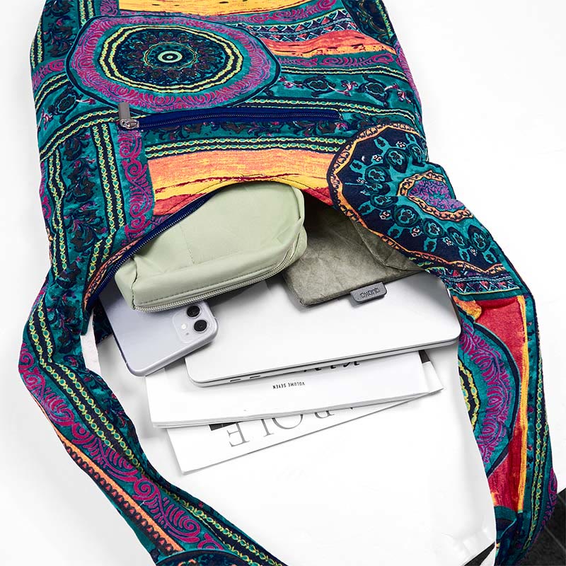 Borsa a tracolla in cotone con motivo a fiori blu Buddha Stones - Image 6