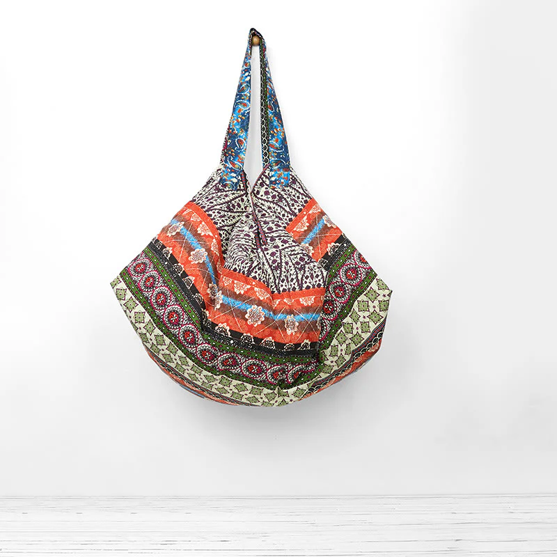 Borsa a tracolla in cotone con motivo a strisce colorate Buddha Stones