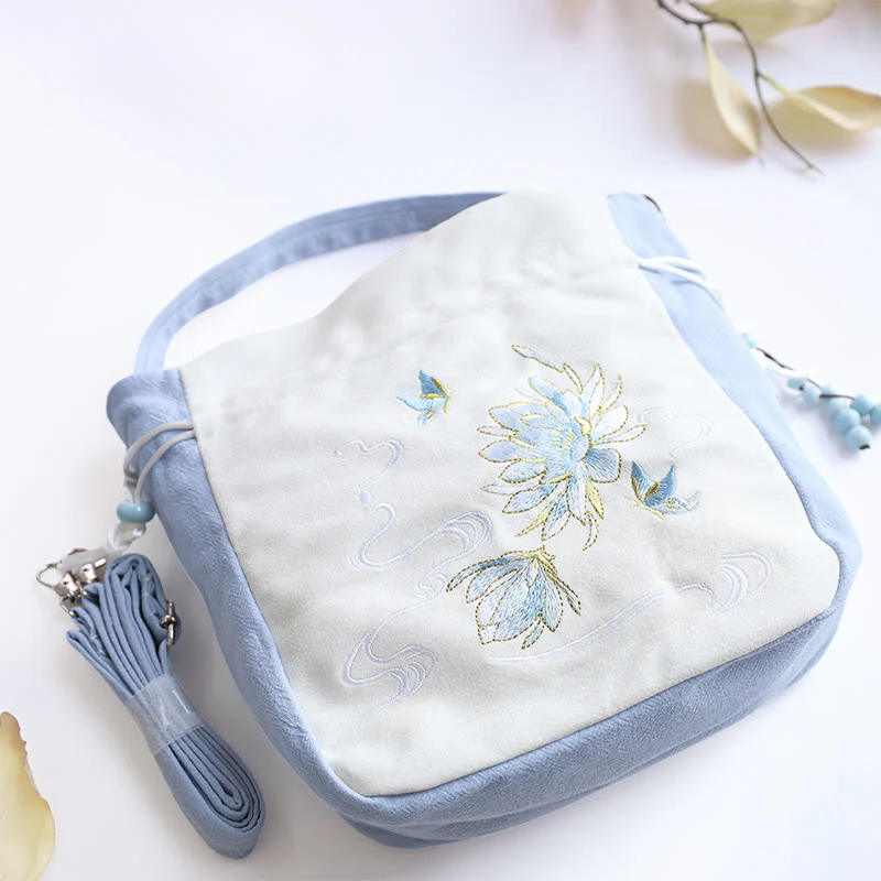 Borsa a tracolla in cotone e lino con Buddha Stones , farfalla ricamata, loto, magnolia, borsa a tracolla - Image 10