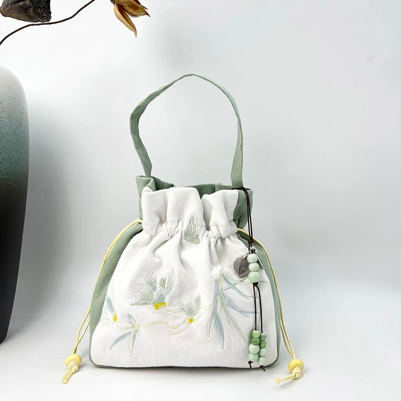 Borsa a tracolla in cotone e lino con Buddha Stones , farfalla ricamata, loto, magnolia, borsa a tracolla - Image 13