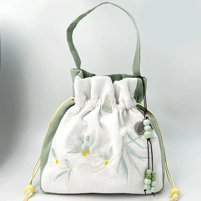 Borsa a tracolla in cotone e lino con Buddha Stones , farfalla ricamata, loto, magnolia, borsa a tracolla - Image 14