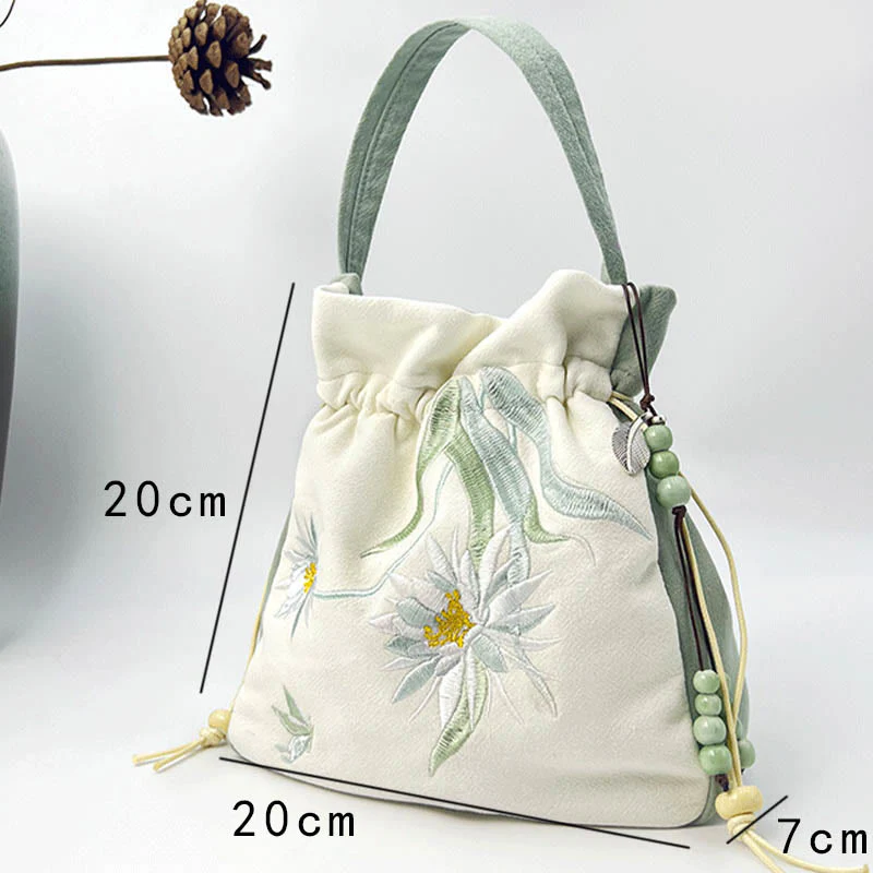 Borsa a tracolla in cotone e lino con Buddha Stones , farfalla ricamata, loto, magnolia, borsa a tracolla - Image 19