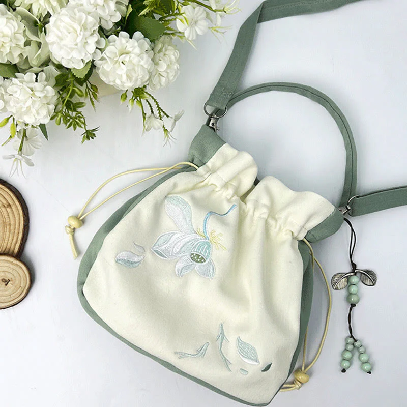 Borsa a tracolla in cotone e lino con Buddha Stones , farfalla ricamata, loto, magnolia, borsa a tracolla - Image 22