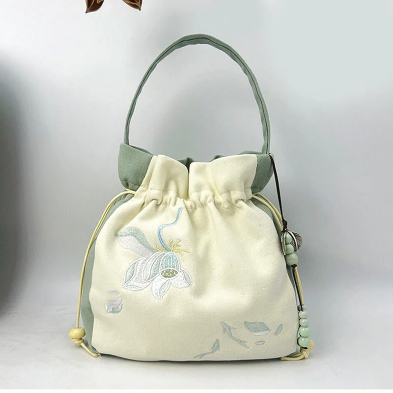 Borsa a tracolla in cotone e lino con Buddha Stones , farfalla ricamata, loto, magnolia, borsa a tracolla - Image 23