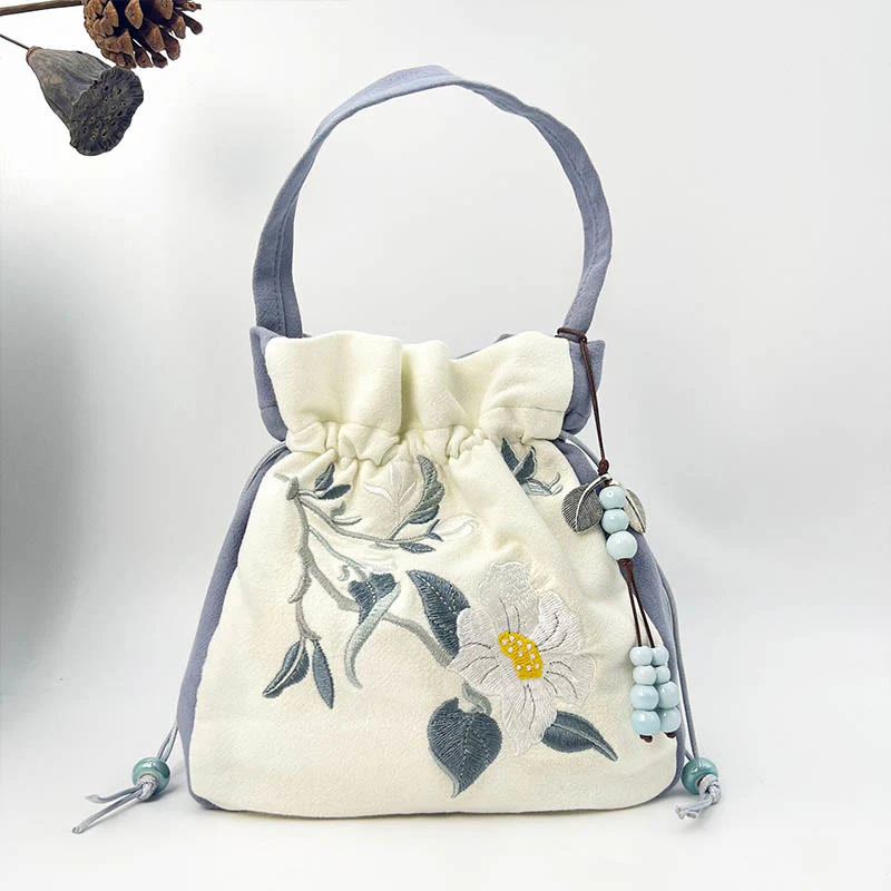 Borsa a tracolla in cotone e lino con Buddha Stones , farfalla ricamata, loto, magnolia, borsa a tracolla - Image 24
