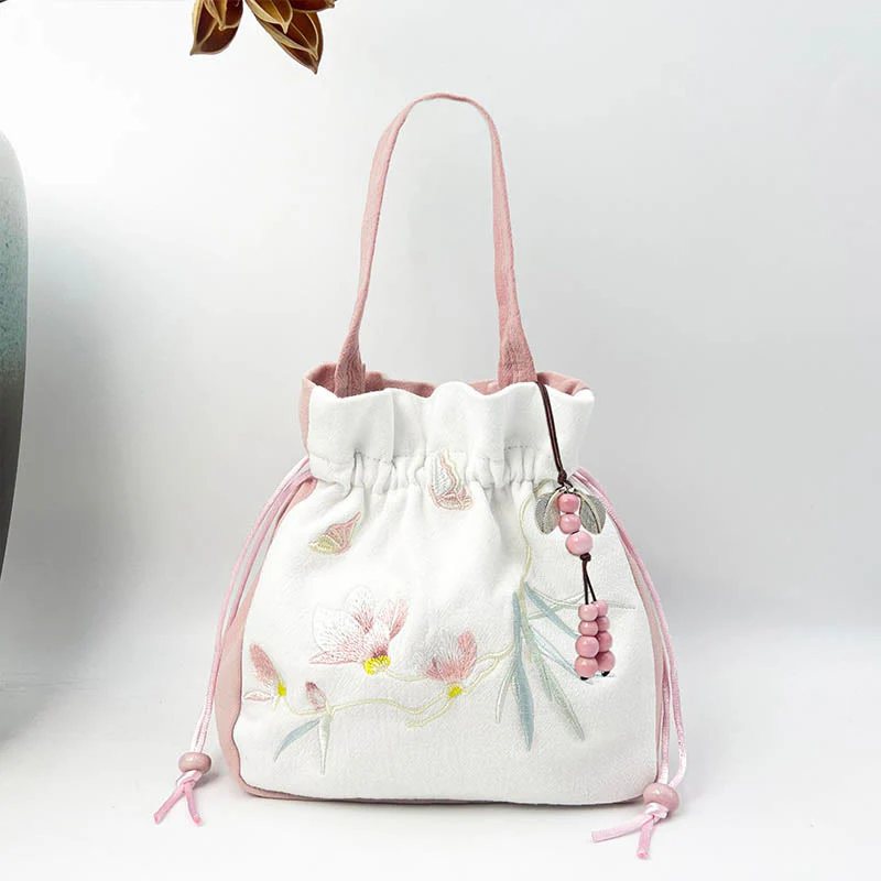 Borsa a tracolla in cotone e lino con Buddha Stones , farfalla ricamata, loto, magnolia, borsa a tracolla - Image 25