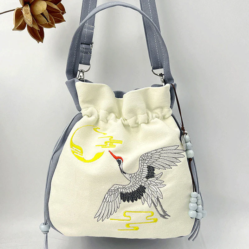 Borsa a tracolla in cotone e lino con Buddha Stones , farfalla ricamata, loto, magnolia, borsa a tracolla - Image 28