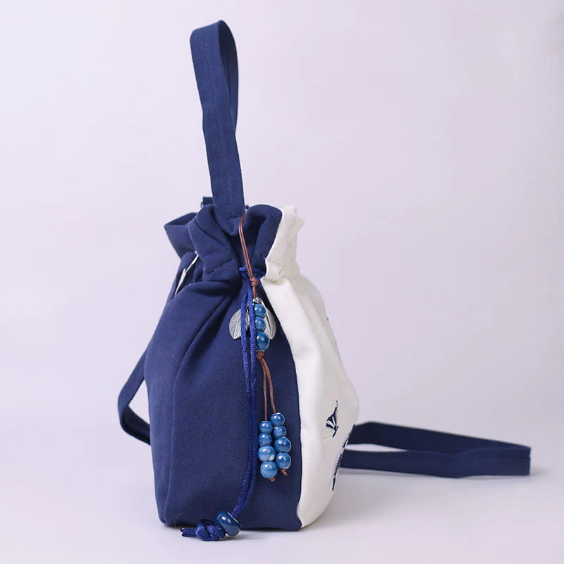 Borsa a tracolla in cotone e lino con Buddha Stones , farfalla ricamata, loto, magnolia, borsa a tracolla - Image 3
