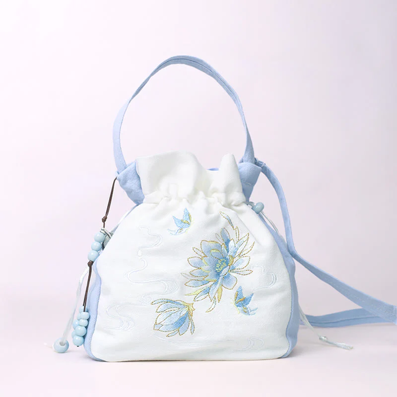 Borsa a tracolla in cotone e lino con Buddha Stones , farfalla ricamata, loto, magnolia, borsa a tracolla - Image 7