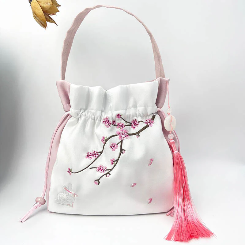 Borsa a tracolla in cotone e lino con ricamo a forma di Buddha Stones, osmanto, peonia, uva, gatto, borsa a tracolla - Image 11