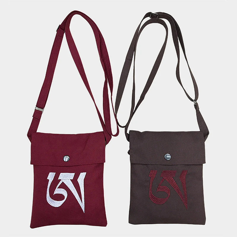 Borsa a tracolla in cotone ricamata a mano con mantra OM e pratica spirituale della mente, borsa a tracolla per cellulare