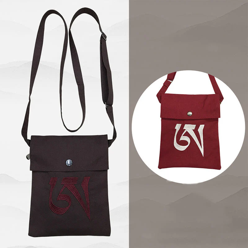 Borsa a tracolla in cotone ricamata a mano con mantra OM e pratica spirituale della mente, borsa a tracolla per cellulare - Image 10