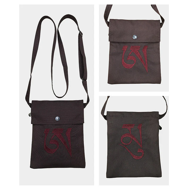 Borsa a tracolla in cotone ricamata a mano con mantra OM e pratica spirituale della mente, borsa a tracolla per cellulare - Image 11