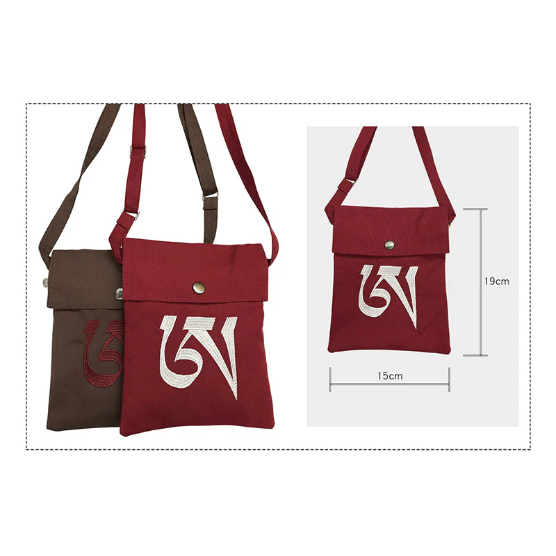 Borsa a tracolla in cotone ricamata a mano con mantra OM e pratica spirituale della mente, borsa a tracolla per cellulare - Image 12
