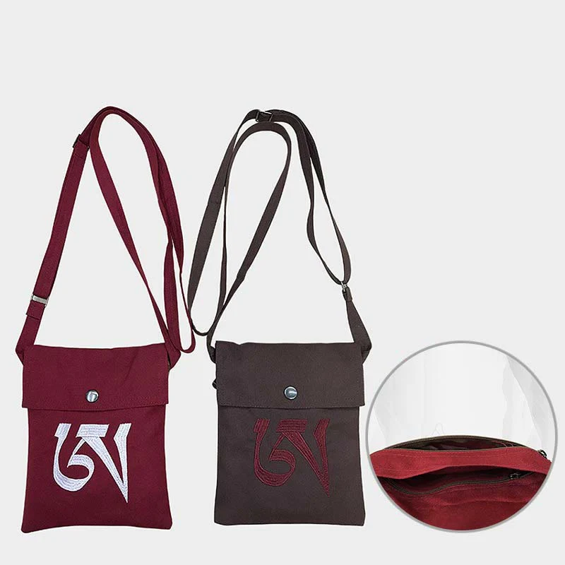 Borsa a tracolla in cotone ricamata a mano con mantra OM e pratica spirituale della mente, borsa a tracolla per cellulare - Image 2