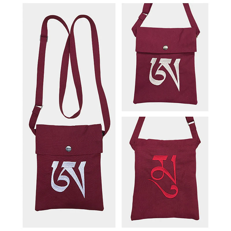 Borsa a tracolla in cotone ricamata a mano con mantra OM e pratica spirituale della mente, borsa a tracolla per cellulare - Image 5