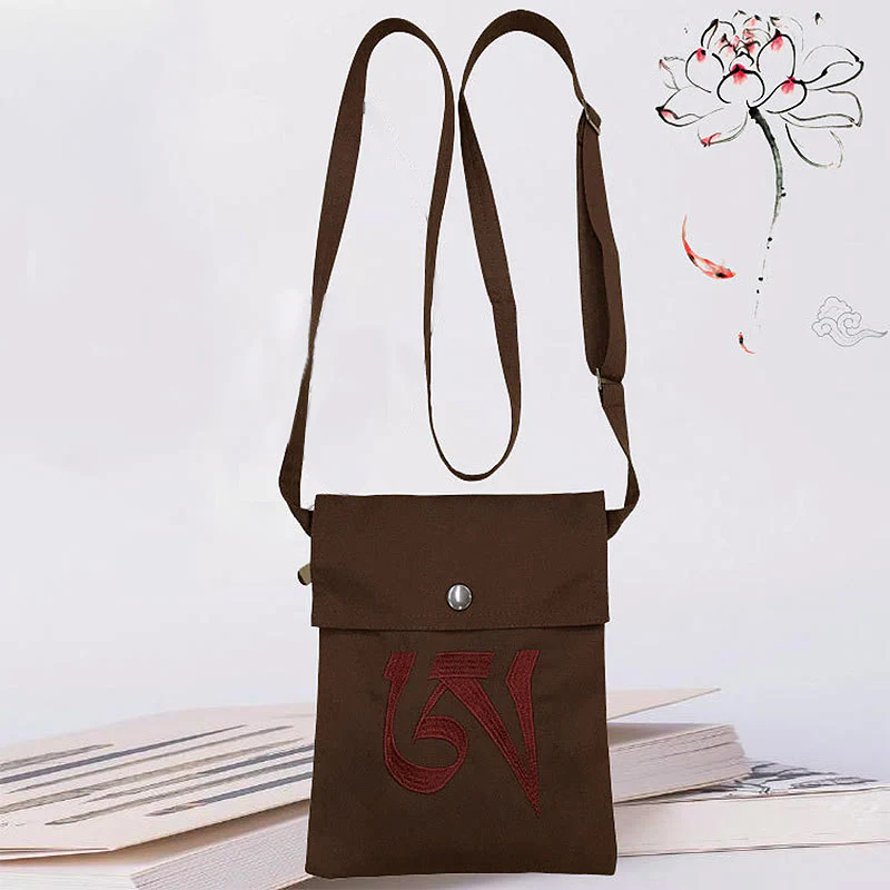 Borsa a tracolla in cotone ricamata a mano con mantra OM e pratica spirituale della mente, borsa a tracolla per cellulare - Image 9