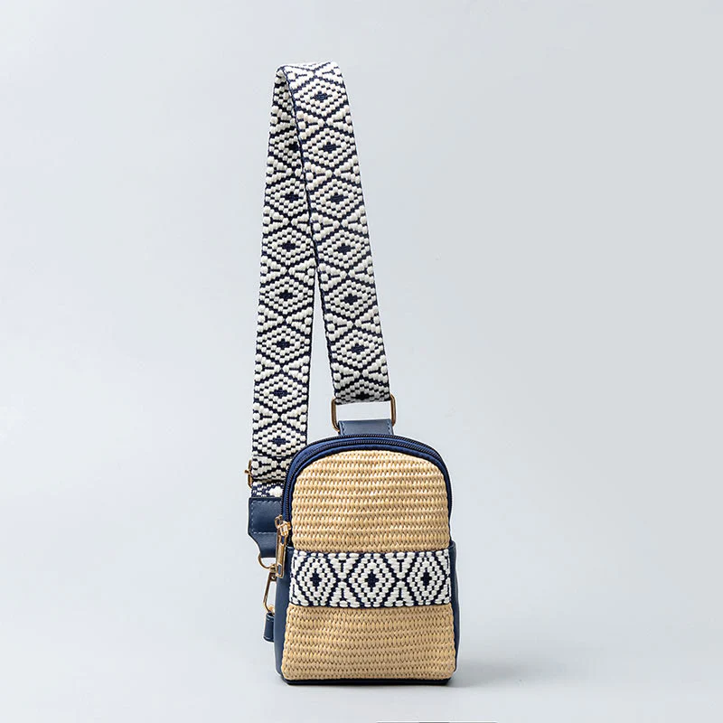 Borsa a tracolla in paglia intrecciata con piccola geometria Buddha Stones