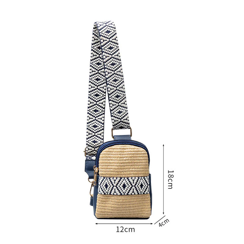 Borsa a tracolla in paglia intrecciata con piccola geometria Buddha Stones - Image 10
