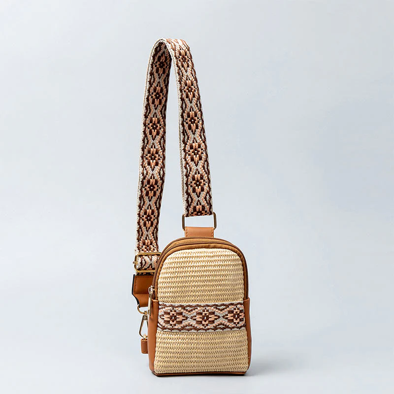 Borsa a tracolla in paglia intrecciata con piccola geometria Buddha Stones - Image 14