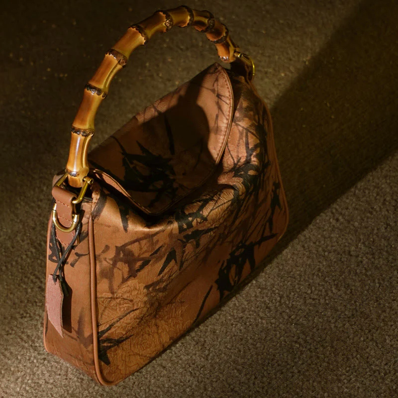 Borsa a tracolla in seta Xiangyunsha con manico in bambù lussureggiante Buddha Stones - Image 14