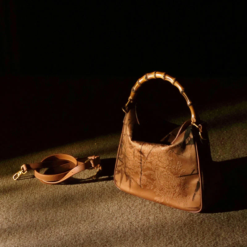 Borsa a tracolla in seta Xiangyunsha con manico in bambù lussureggiante Buddha Stones - Image 19
