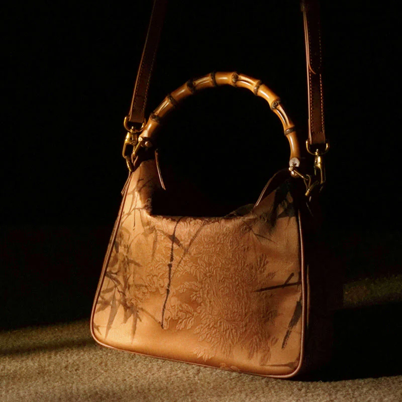 Borsa a tracolla in seta Xiangyunsha con manico in bambù lussureggiante Buddha Stones - Image 20