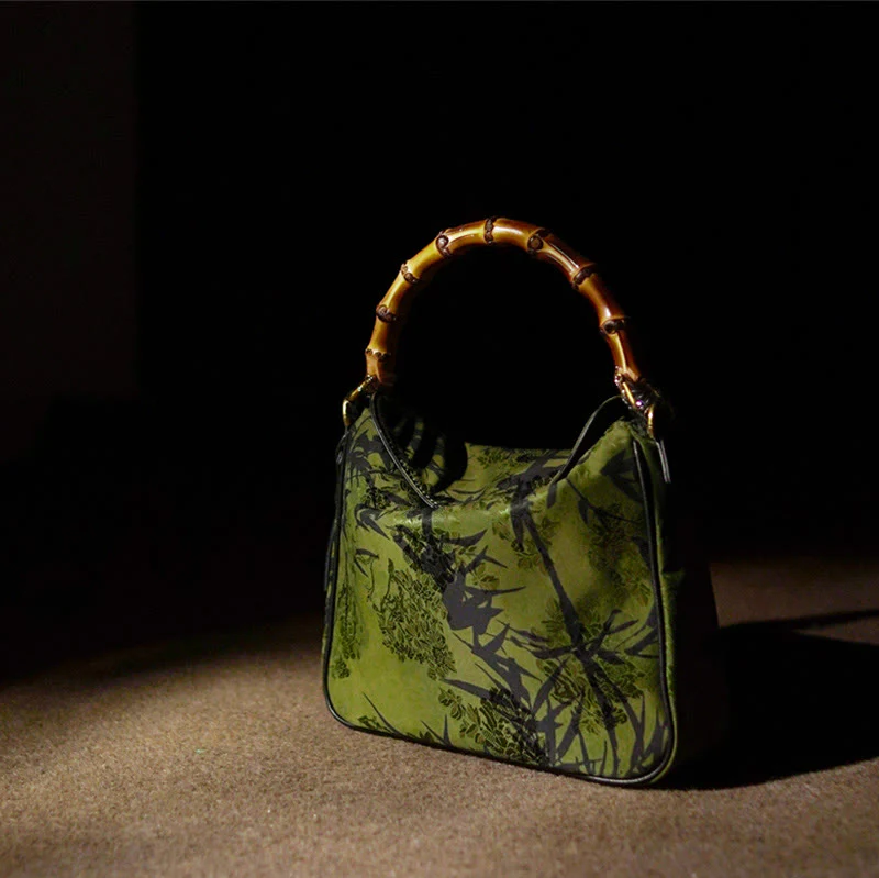 Borsa a tracolla in seta Xiangyunsha con manico in bambù lussureggiante Buddha Stones - Image 4