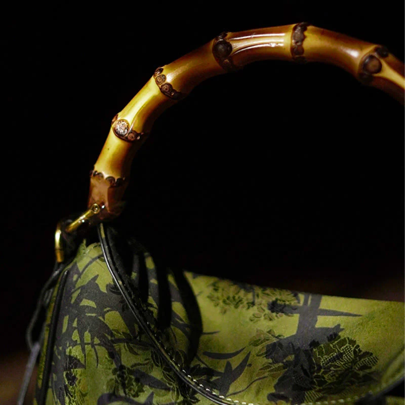 Borsa a tracolla in seta Xiangyunsha con manico in bambù lussureggiante Buddha Stones - Image 8