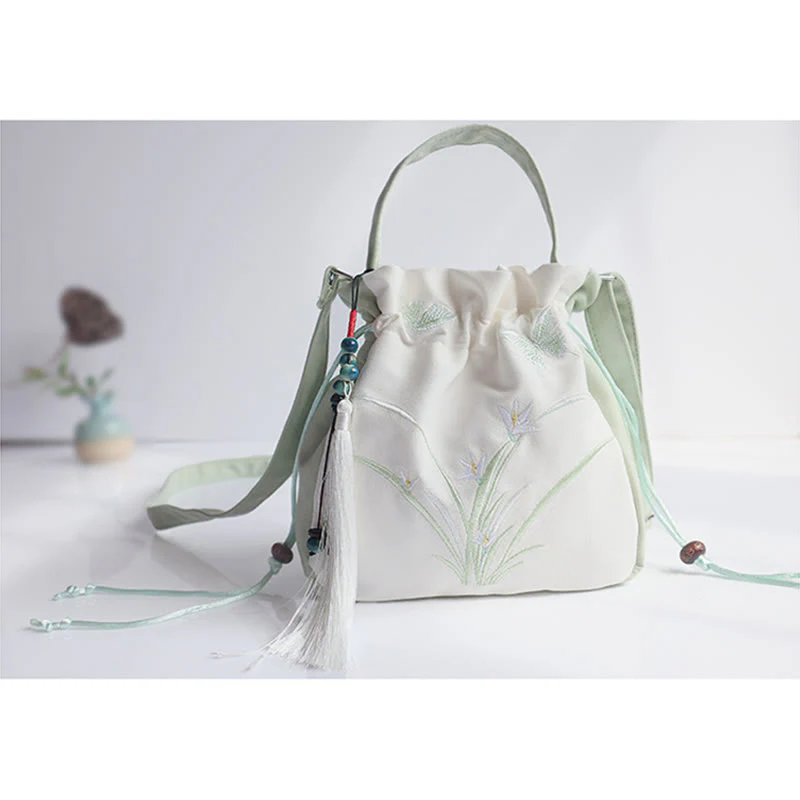 Borsa a tracolla in tela con fiori ricamati a mano con Buddha Stones - Image 16