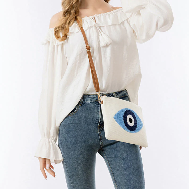 Borsa a tracolla in tela con foglia di Hamsa, con Buddha Stones e occhio maligno - Image 10