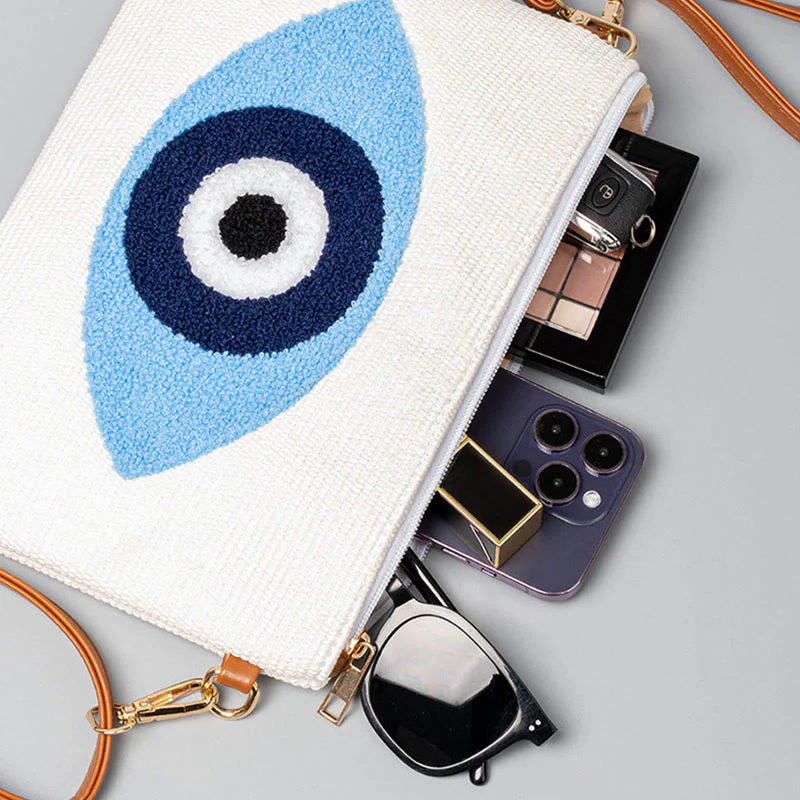 Borsa a tracolla in tela con foglia di Hamsa, con Buddha Stones e occhio maligno - Image 3