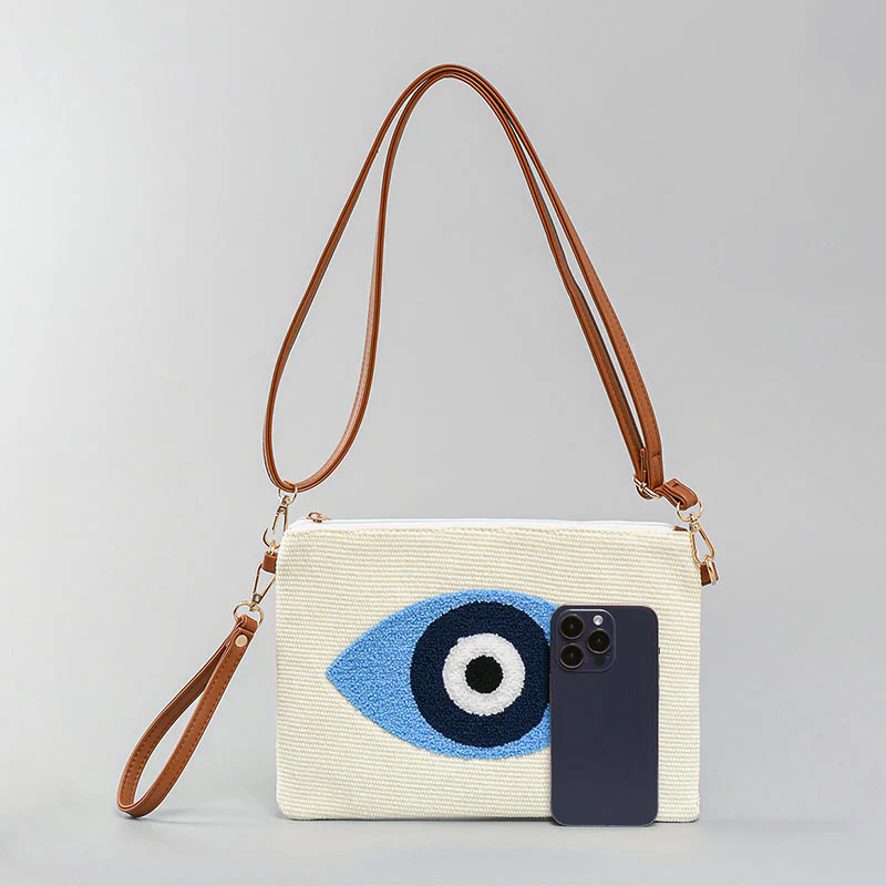 Borsa a tracolla in tela con foglia di Hamsa, con Buddha Stones e occhio maligno - Image 5