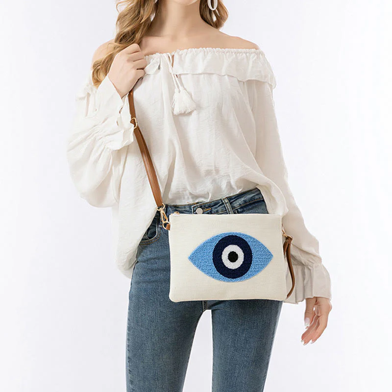 Borsa a tracolla in tela con foglia di Hamsa, con Buddha Stones e occhio maligno - Image 7