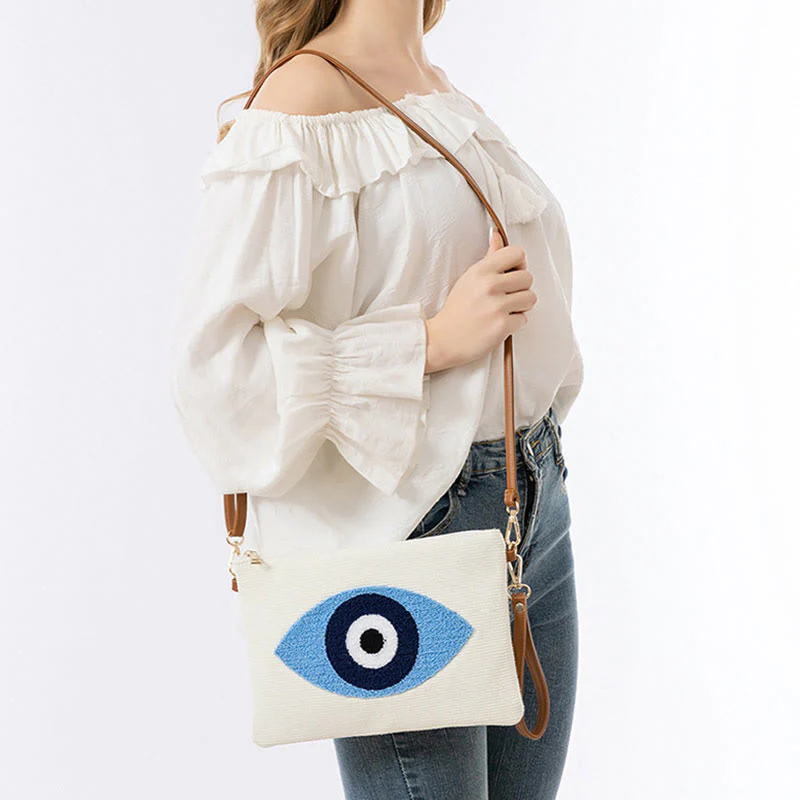 Borsa a tracolla in tela con foglia di Hamsa, con Buddha Stones e occhio maligno - Image 8