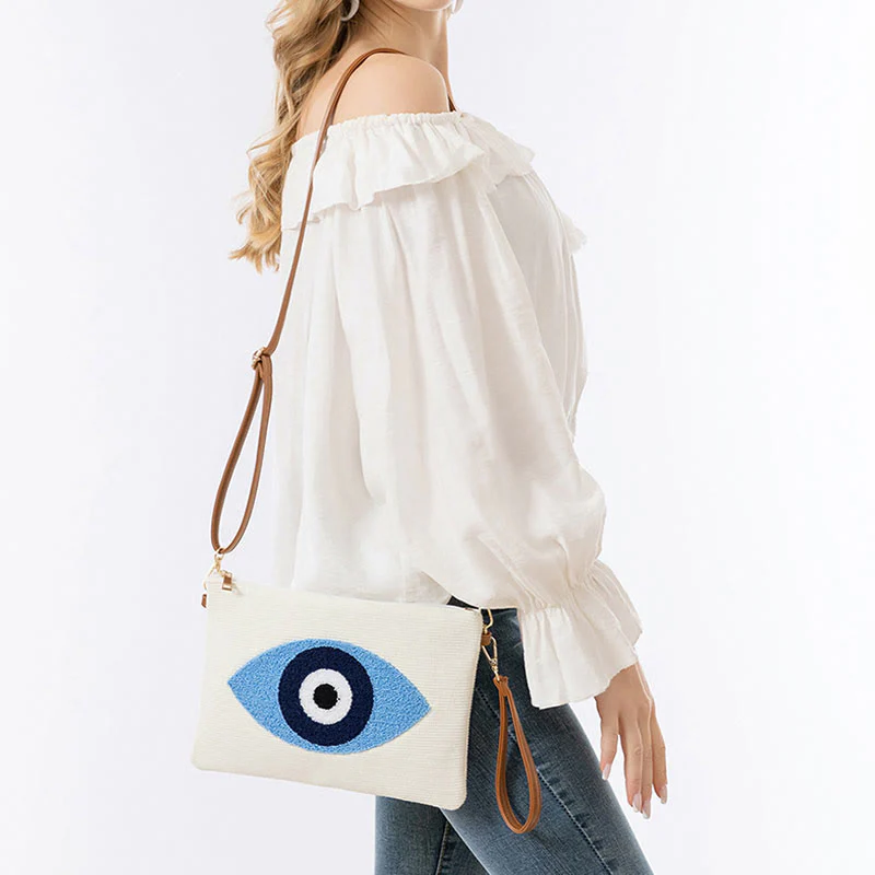 Borsa a tracolla in tela con foglia di Hamsa, con Buddha Stones e occhio maligno - Image 9