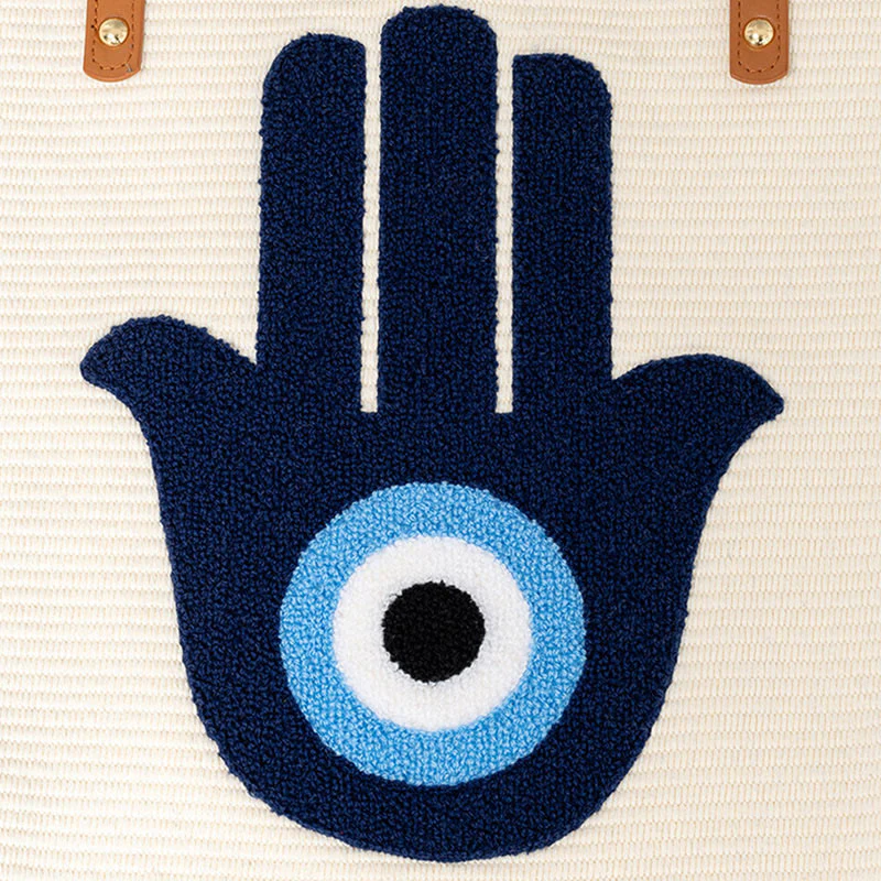 Borsa a tracolla in tela con nappa Hamsa, grande capacità, con foglie di malocchio e Buddha Stones - Image 19