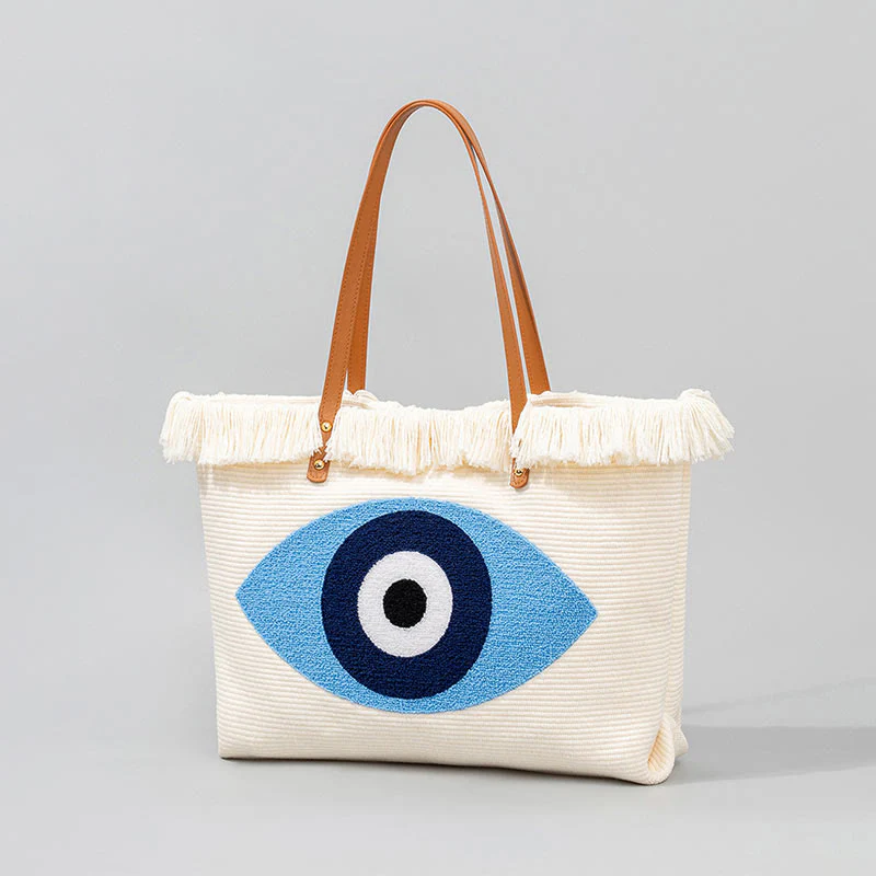 Borsa a tracolla in tela con nappa Hamsa, grande capacità, con foglie di malocchio e Buddha Stones - Image 6