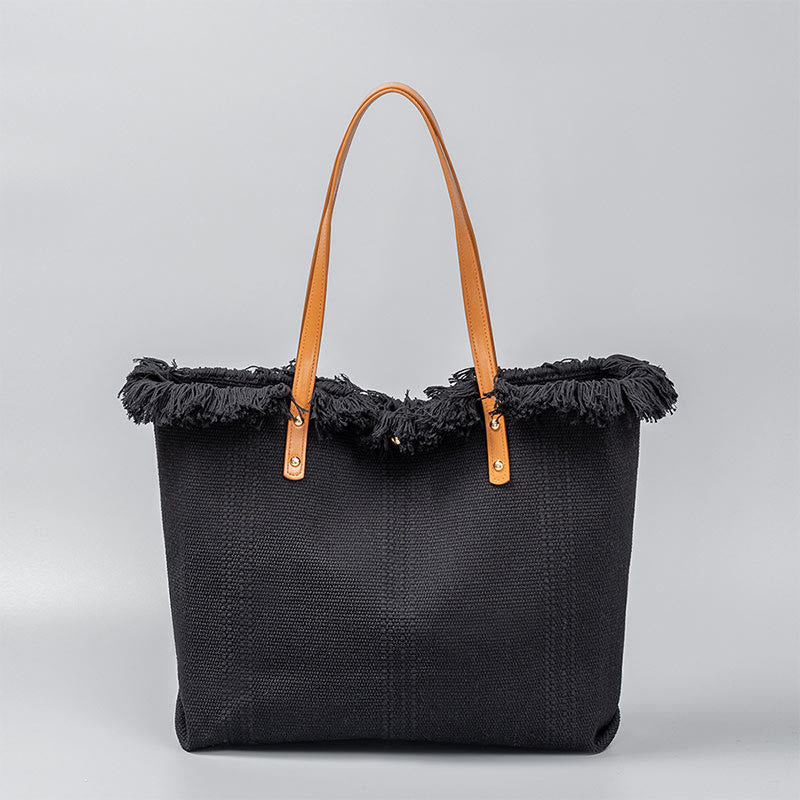 Borsa a tracolla in tela con nappe tinta unita e grande capacità Buddha Stones - Image 13