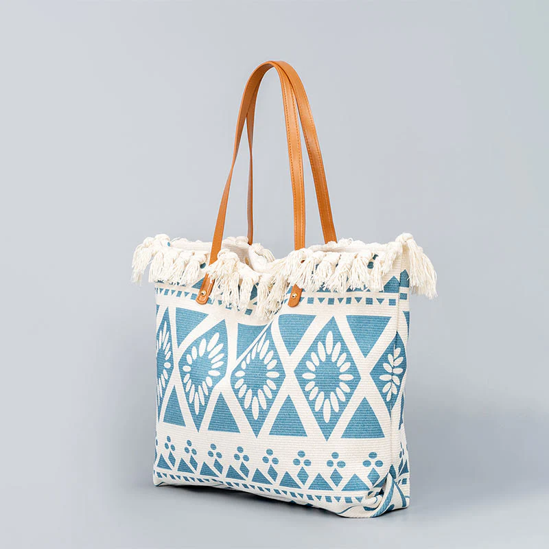 Borsa a tracolla in tela con stampa geometrica Boho di grande capacità e Buddha Stones - Image 3