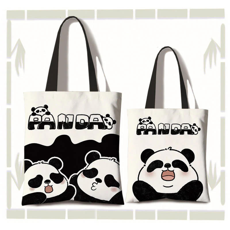 Borsa a tracolla per la spesa con panda carino in tela di grande capacità, realizzata a mano Buddha Stones