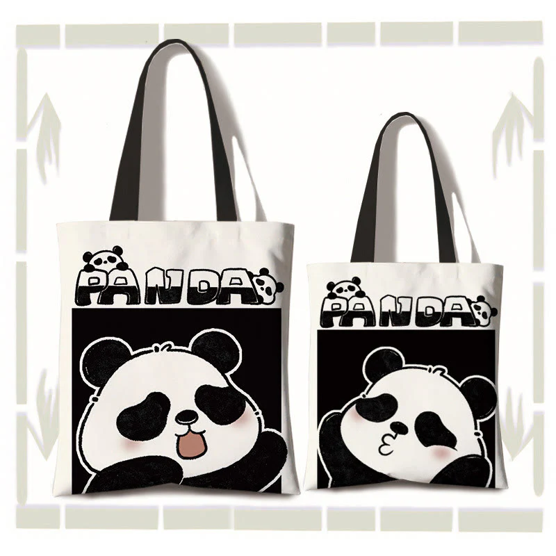 Borsa a tracolla per la spesa con panda carino in tela di grande capacità, realizzata a mano Buddha Stones - Image 2