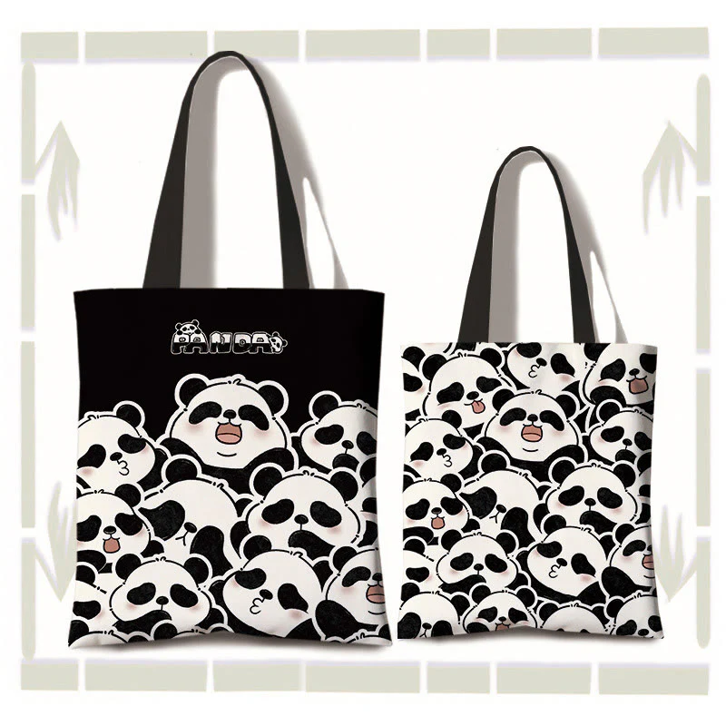 Borsa a tracolla per la spesa con panda carino in tela di grande capacità, realizzata a mano Buddha Stones - Image 3